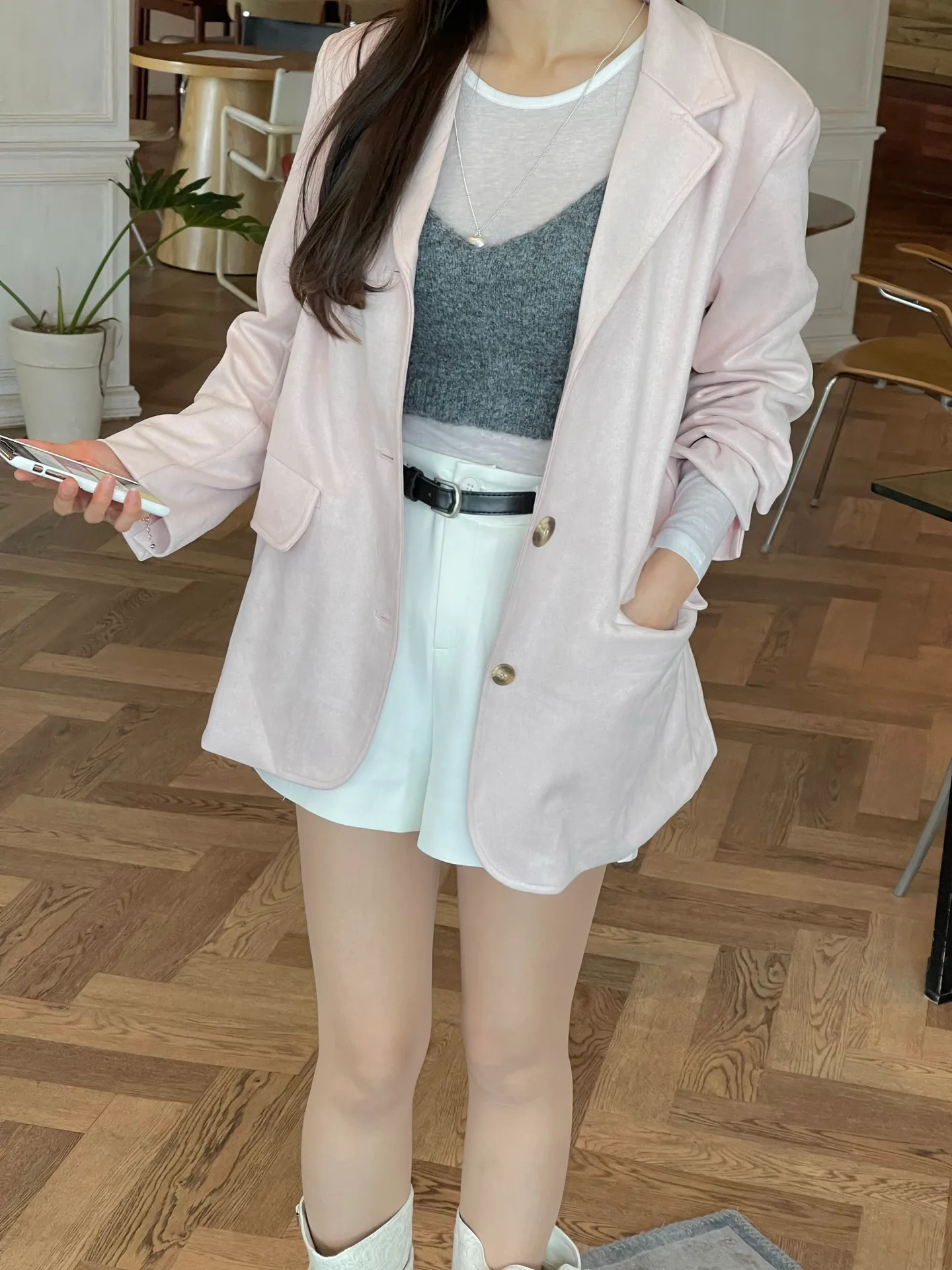 봄 가을 스웨이드 세미오버핏 투버튼 단추 자켓 - jk 상세 22