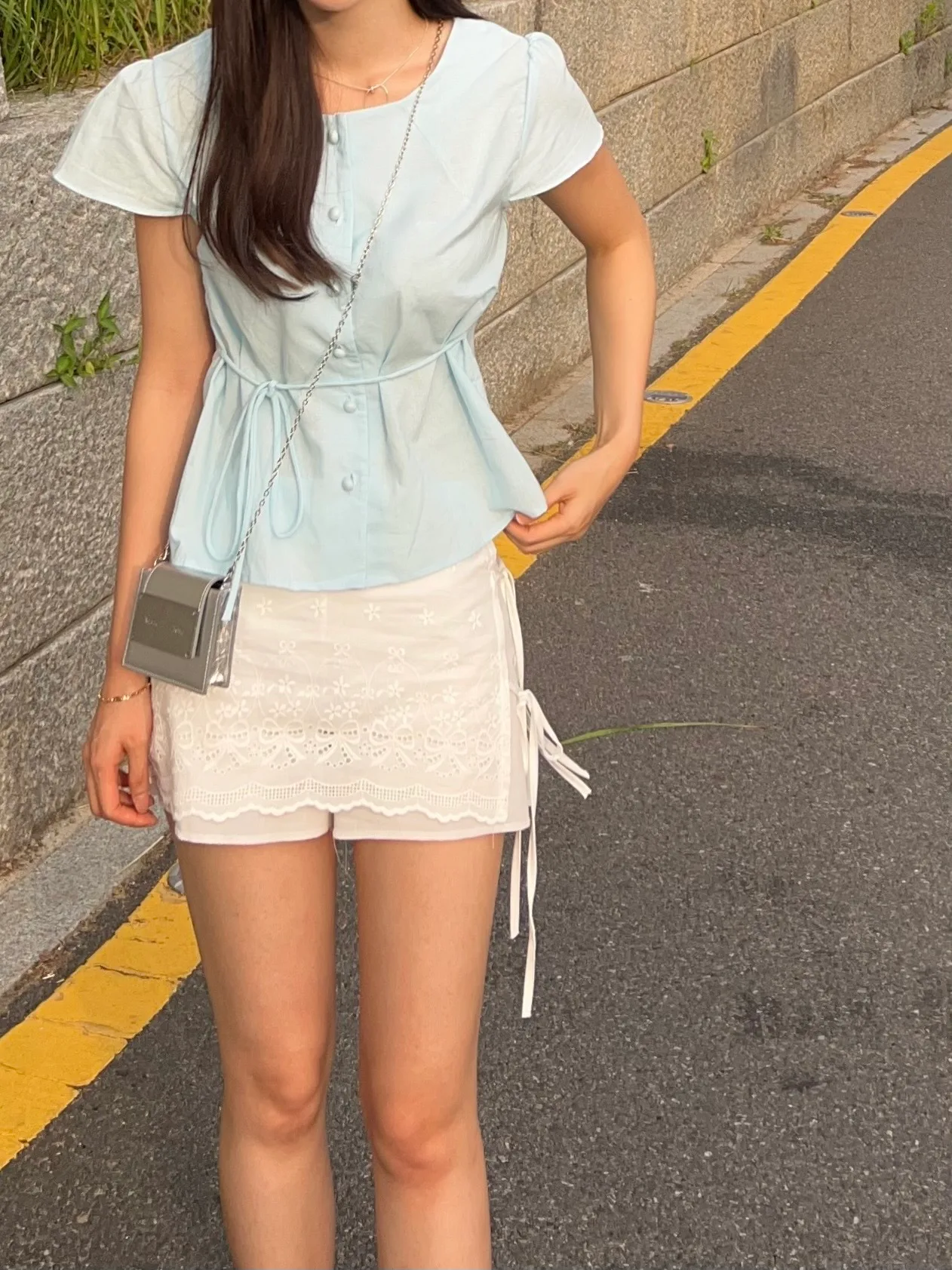 h라인 프릴 리본펀칭 큐롯 랩팬츠 밴딩 치마바지 스커트 - sk 상세 10