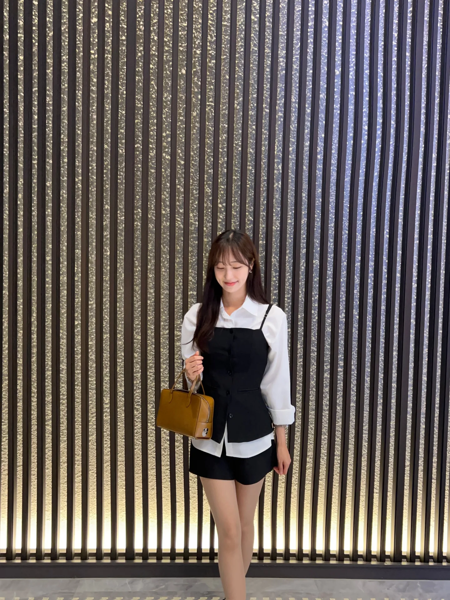 셔츠 뷔스티에 레이어드 와이셔츠 블라우스 끈탑 원피스 투피스 세트 - ops
