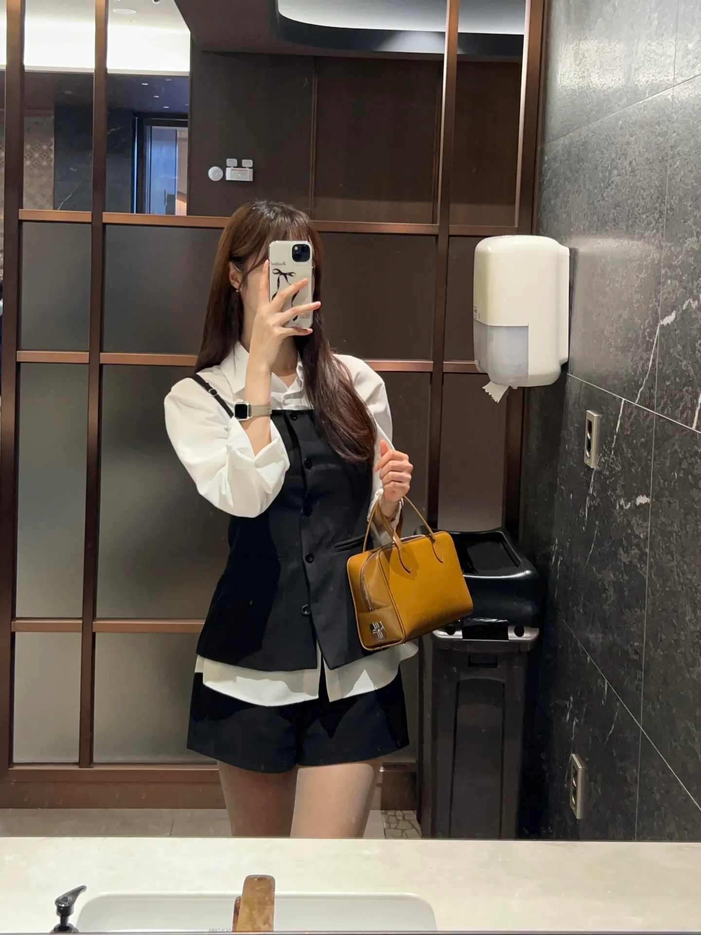 셔츠 뷔스티에 레이어드 와이셔츠 블라우스 끈탑 원피스 투피스 세트 - ops 8