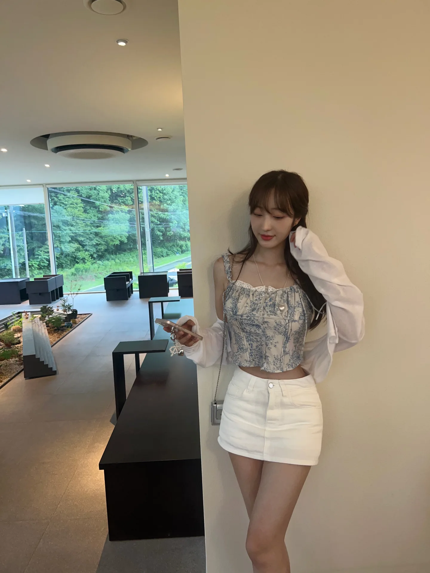 레이스 프릴 사이드 리본 밴딩 블루 뷔스티에 탑 나시 블라우스 - bl 상세 7