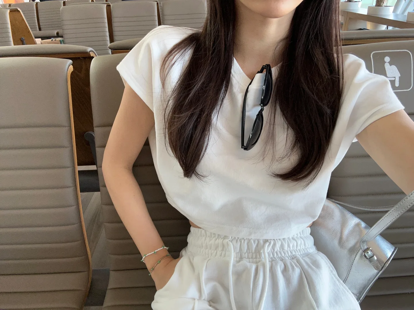 가오리 셋업 밴딩 크롭 반팔 트레이닝 세트 와이드 팬츠 맥시 꾸안꾸 운동 - tee 상세 7