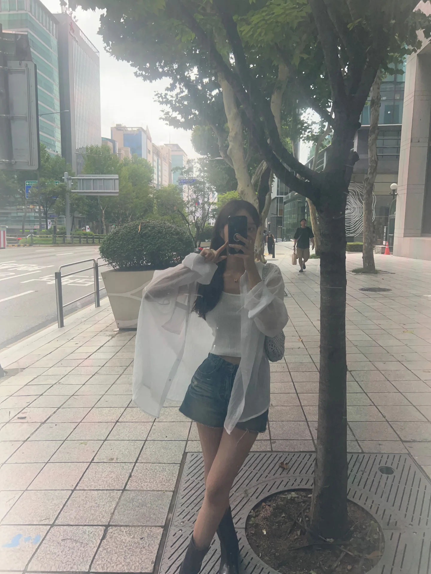 여름 지짐이 카라 단추 오버핏 루즈핏 롱 얇은 남방 셔츠 장마룩 - sh 상세 15