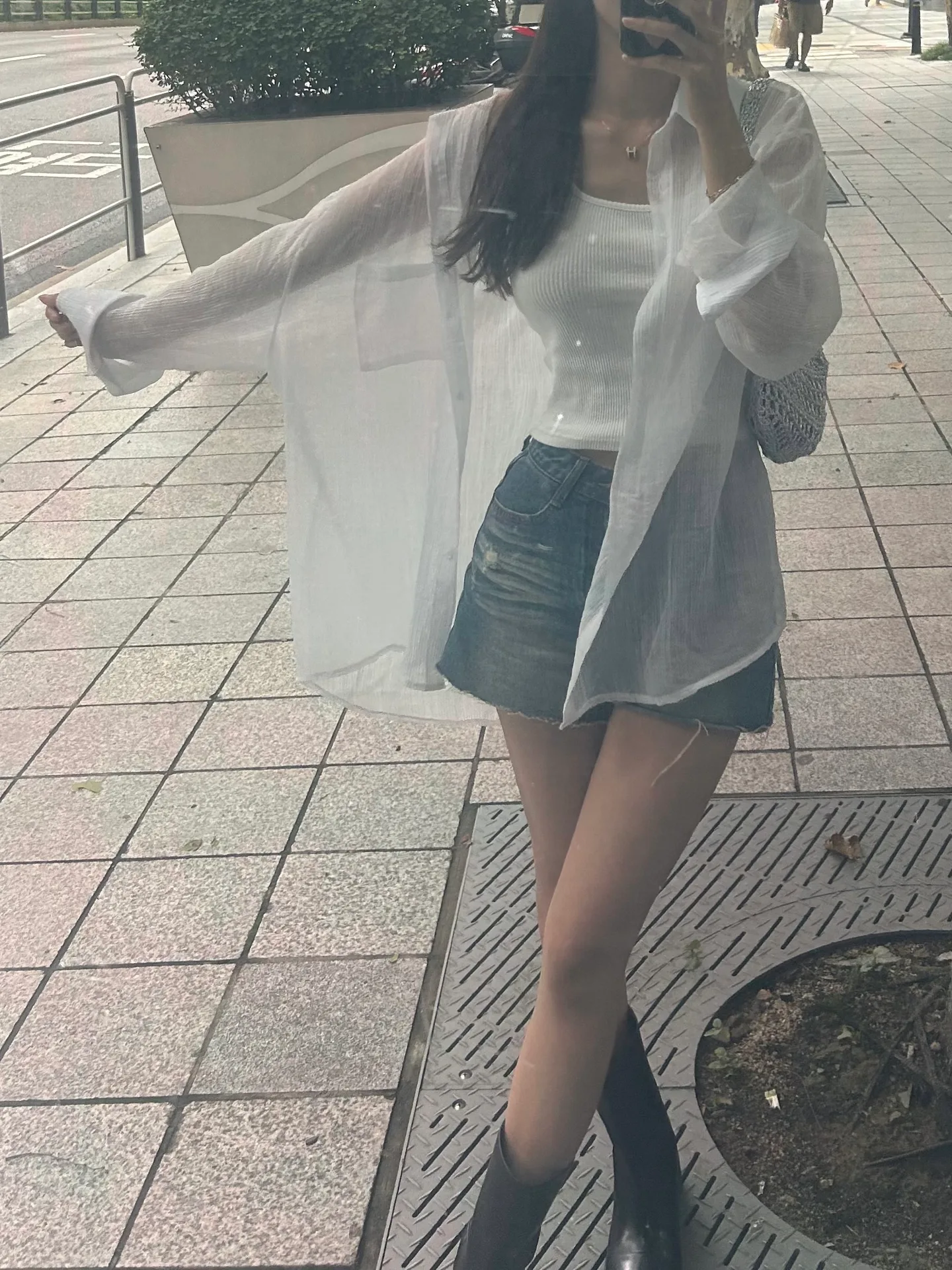 여름 지짐이 카라 단추 오버핏 루즈핏 롱 얇은 남방 셔츠 장마룩 - sh 상세 17
