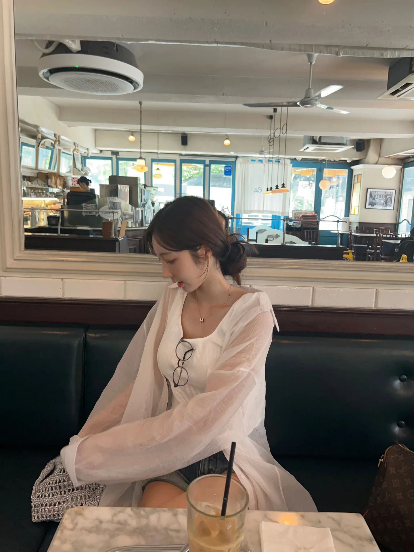 여름 지짐이 카라 단추 오버핏 루즈핏 롱 얇은 남방 셔츠 장마룩 - sh 상세 12
