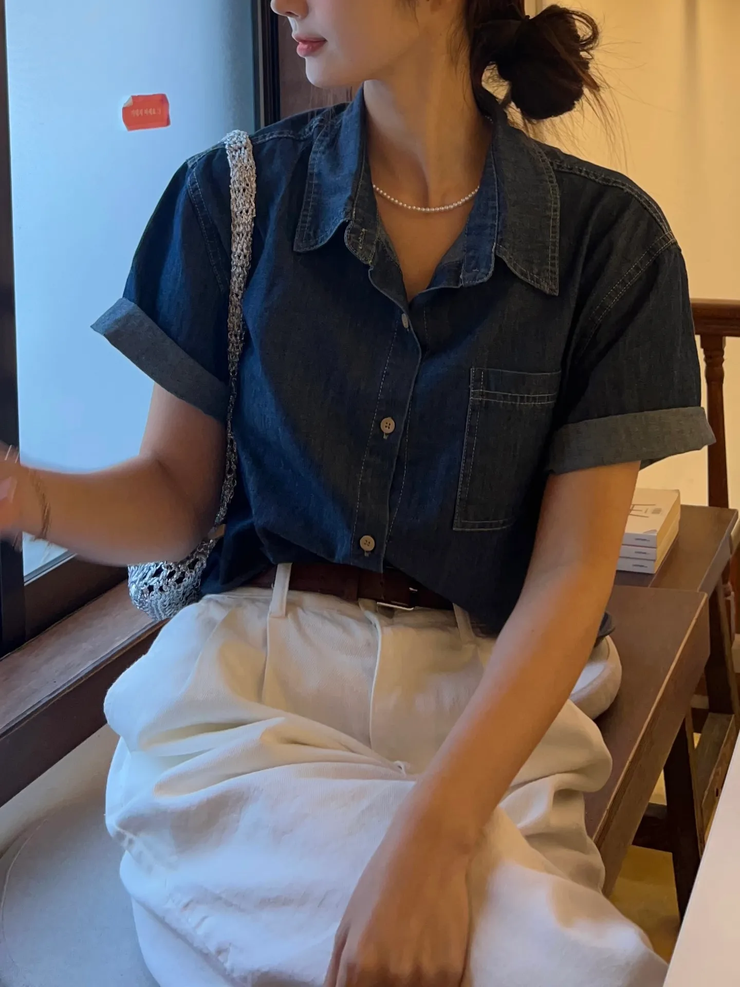빈티지 카라 진청 반팔 데님셔츠 - sh 상세 7