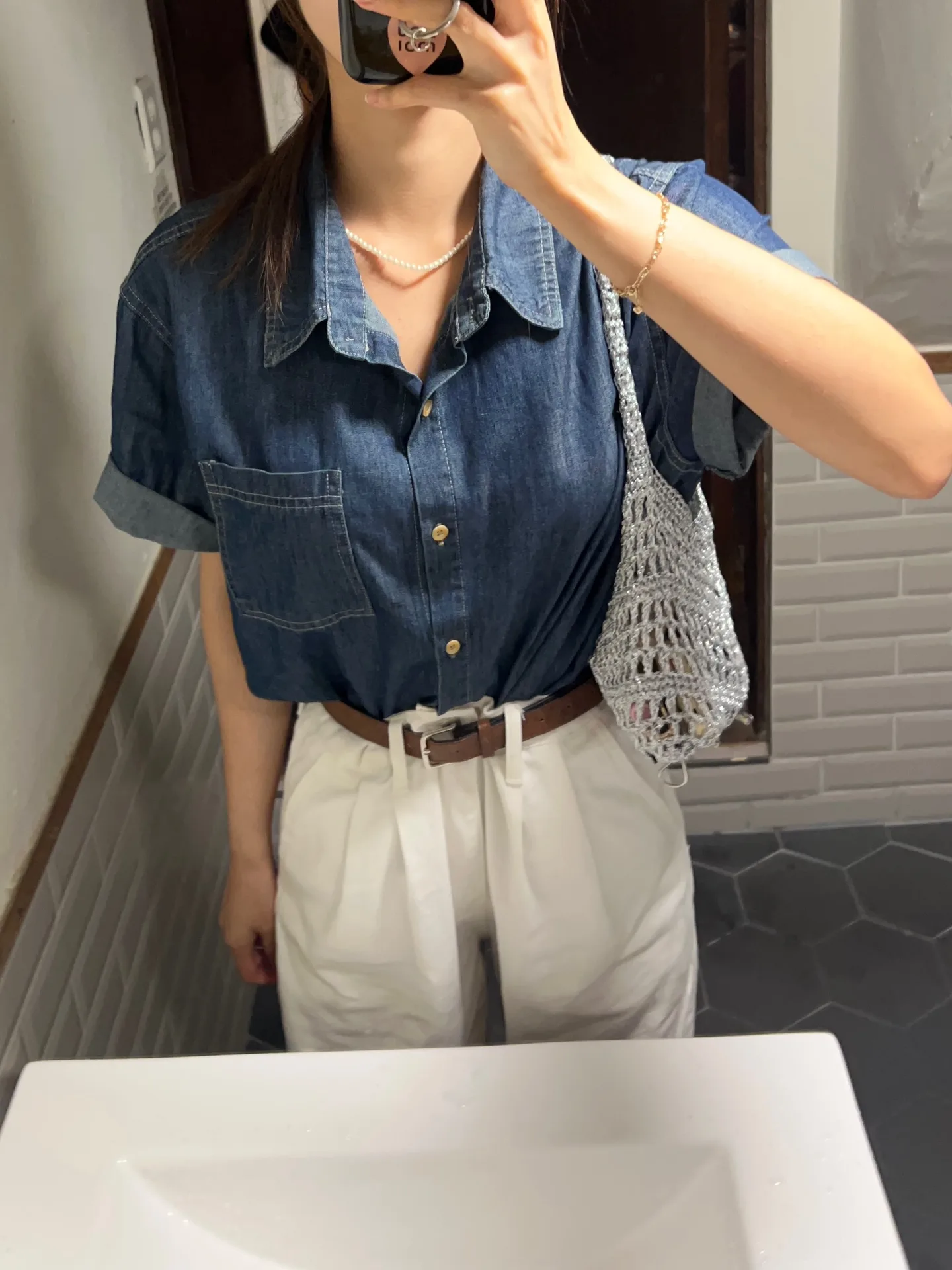 빈티지 카라 진청 반팔 데님셔츠 - sh 상세 14