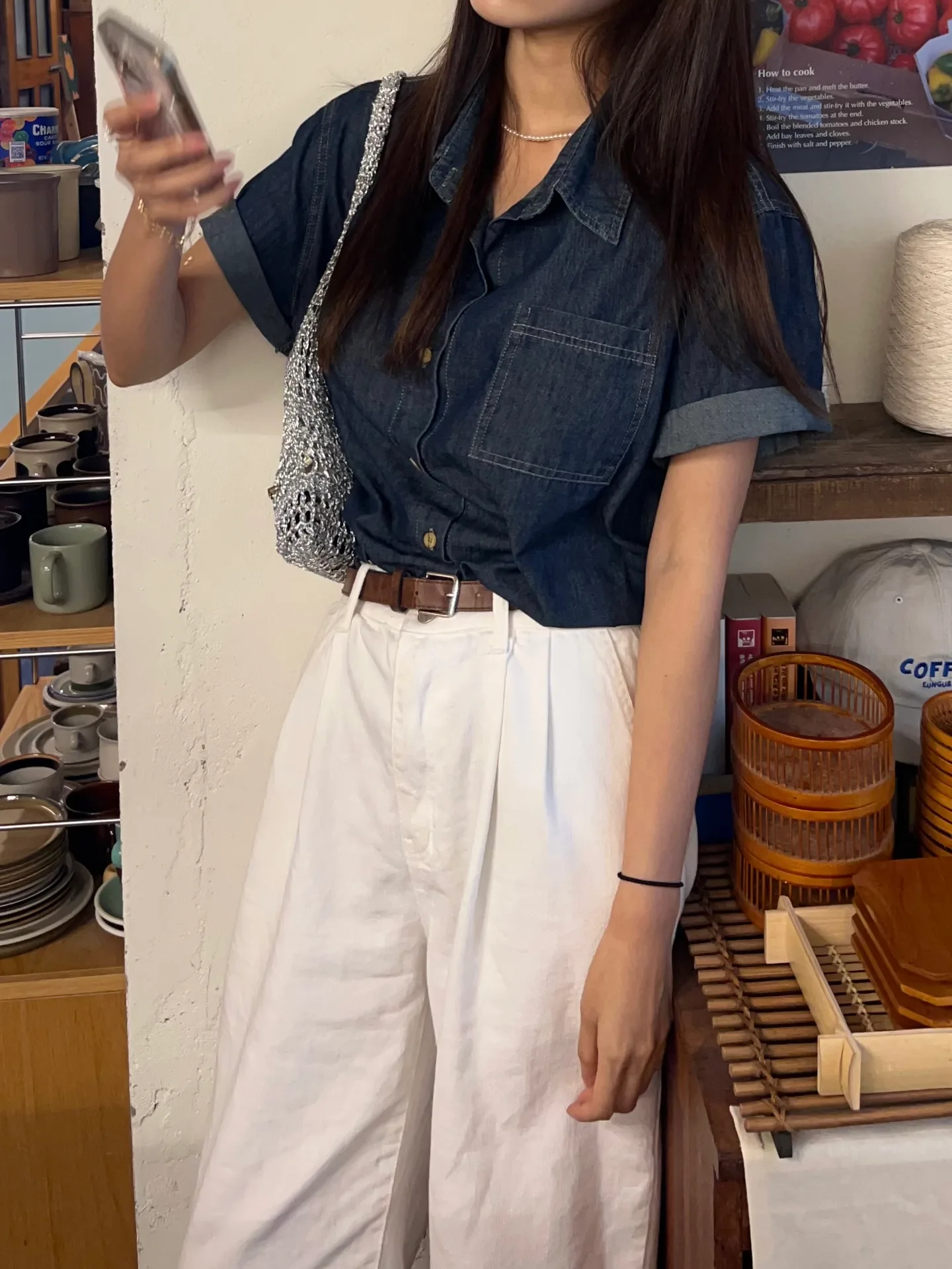 빈티지 카라 진청 반팔 데님셔츠 - sh 상세 8