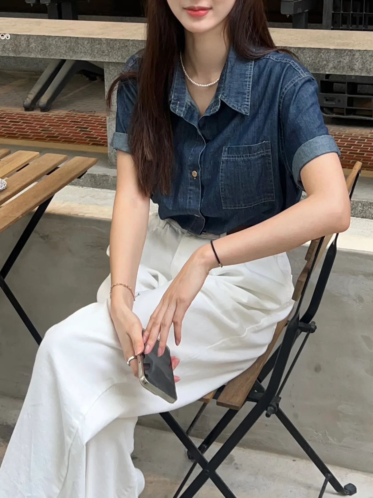 빈티지 카라 진청 반팔 데님셔츠 - sh 상세 9