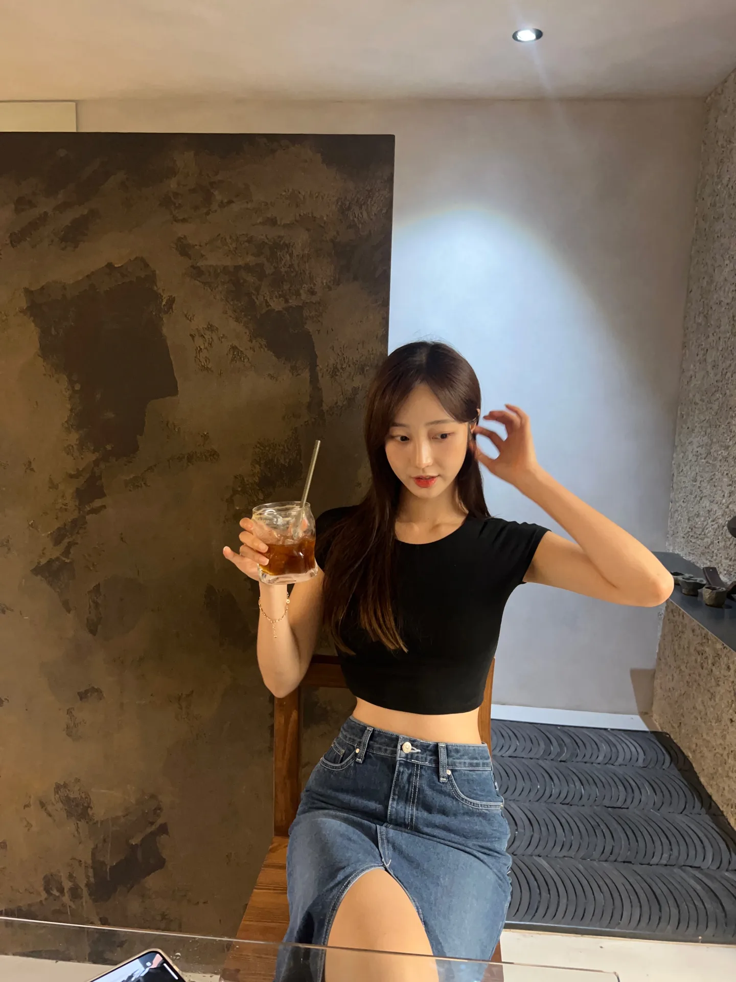 슬림핏 h라인 데님 트임 롱스커트 화이트 중청 진청 여름 가을 사계절 롱 - sk 상세 7