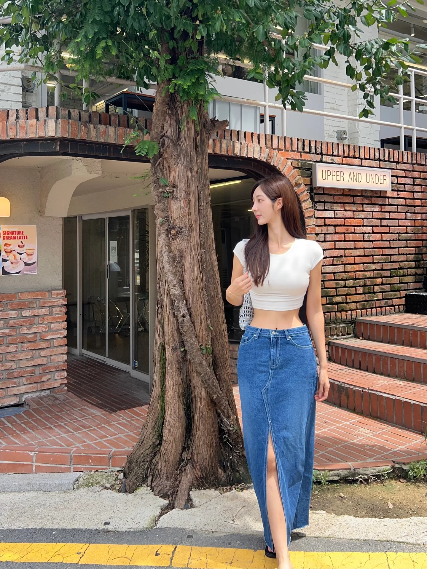 슬림핏 h라인 데님 트임 롱스커트 화이트 중청 진청 여름 가을 사계절 롱 - sk 상세 8