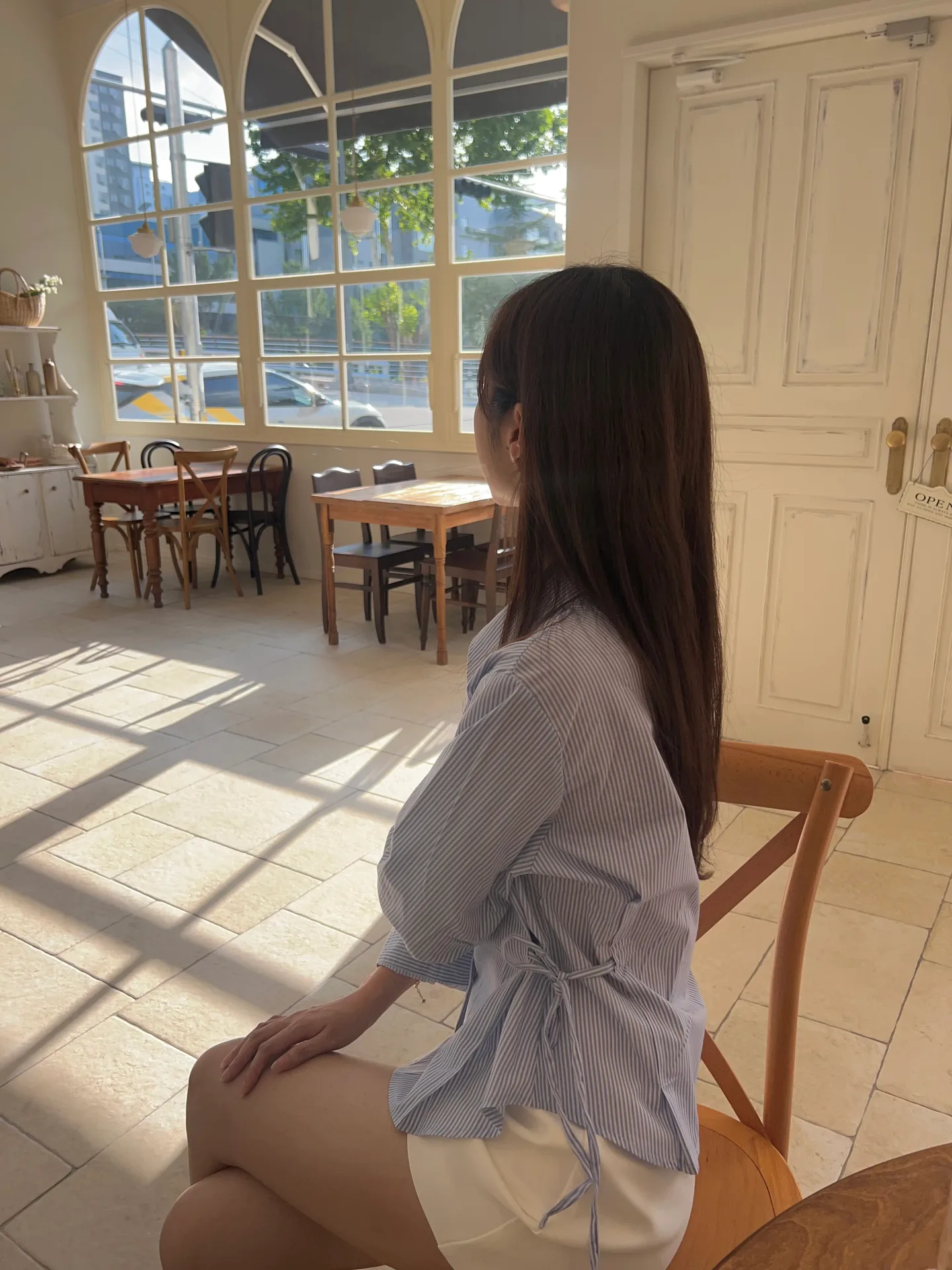 투톤 루즈핏 카라 옆리본 스트라이프 남방 셔츠 - sh 상세 13