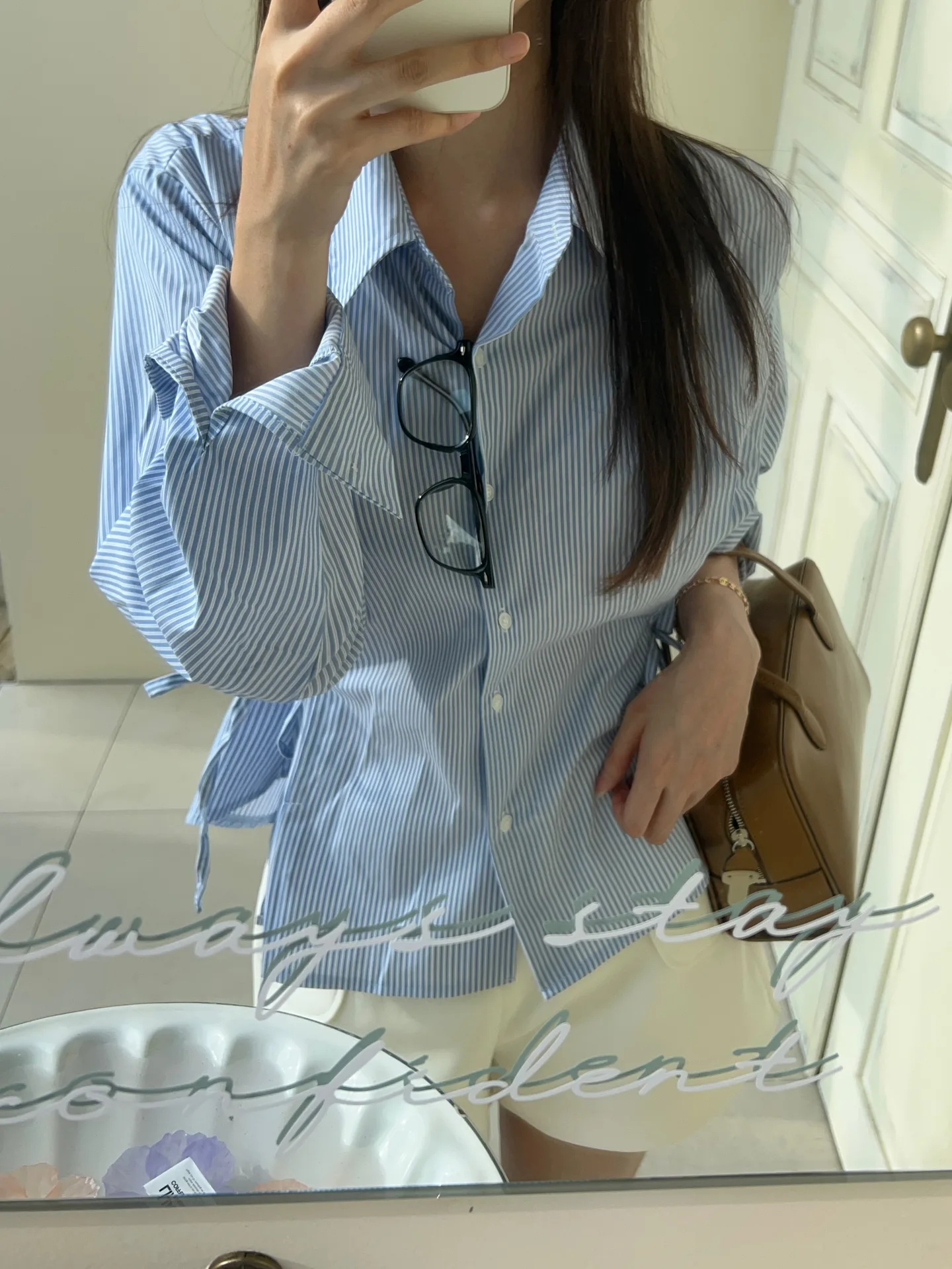 투톤 루즈핏 카라 옆리본 스트라이프 남방 셔츠 - sh 상세 16