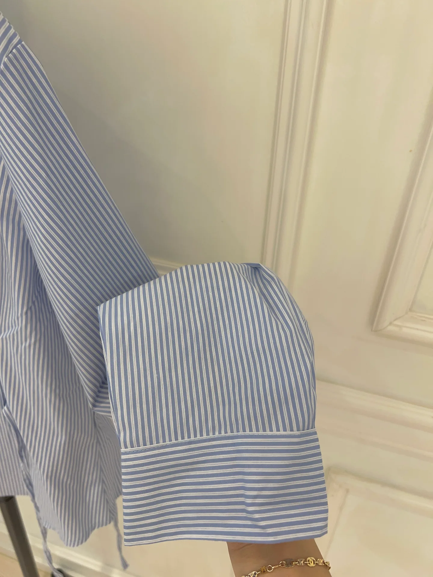 투톤 루즈핏 카라 옆리본 스트라이프 남방 셔츠 - sh 상세 17