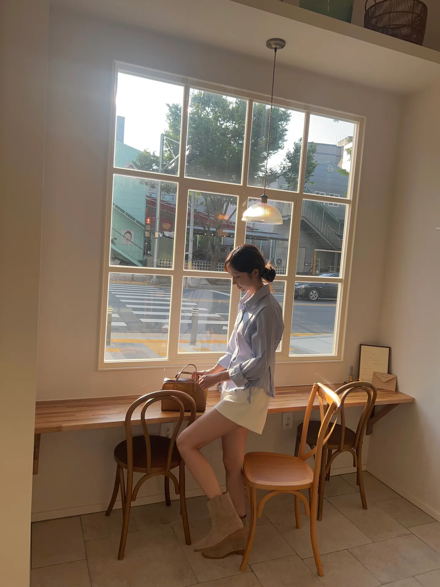 투톤 루즈핏 카라 옆리본 스트라이프 남방 셔츠 - sh 상세 8