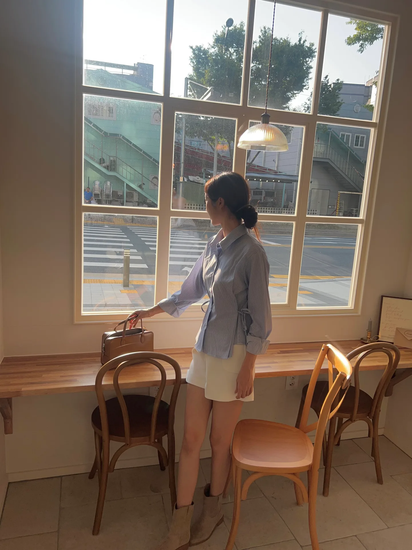 투톤 루즈핏 카라 옆리본 스트라이프 남방 셔츠 - sh 상세 9