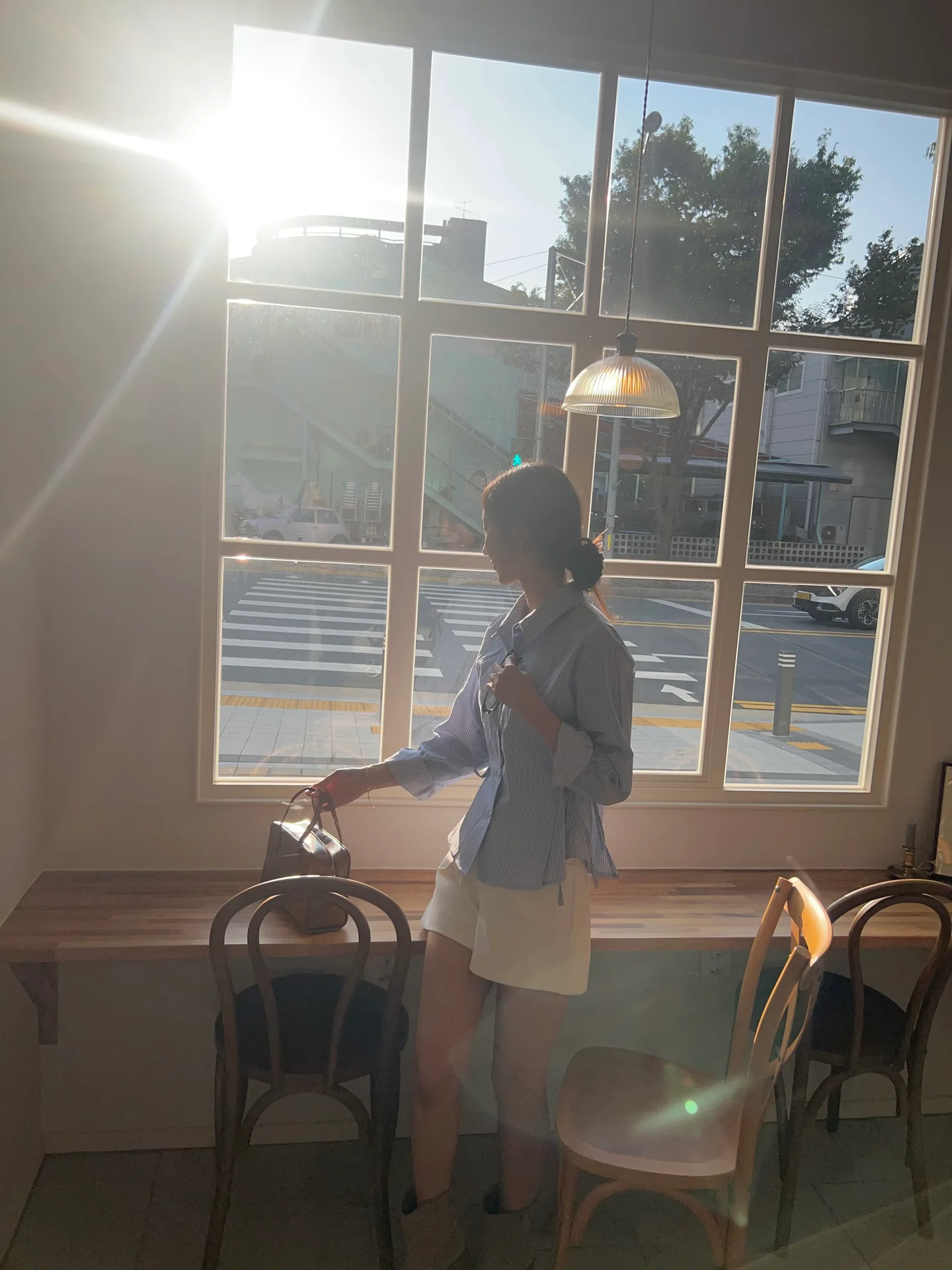 투톤 루즈핏 카라 옆리본 스트라이프 남방 셔츠 - sh 상세 10
