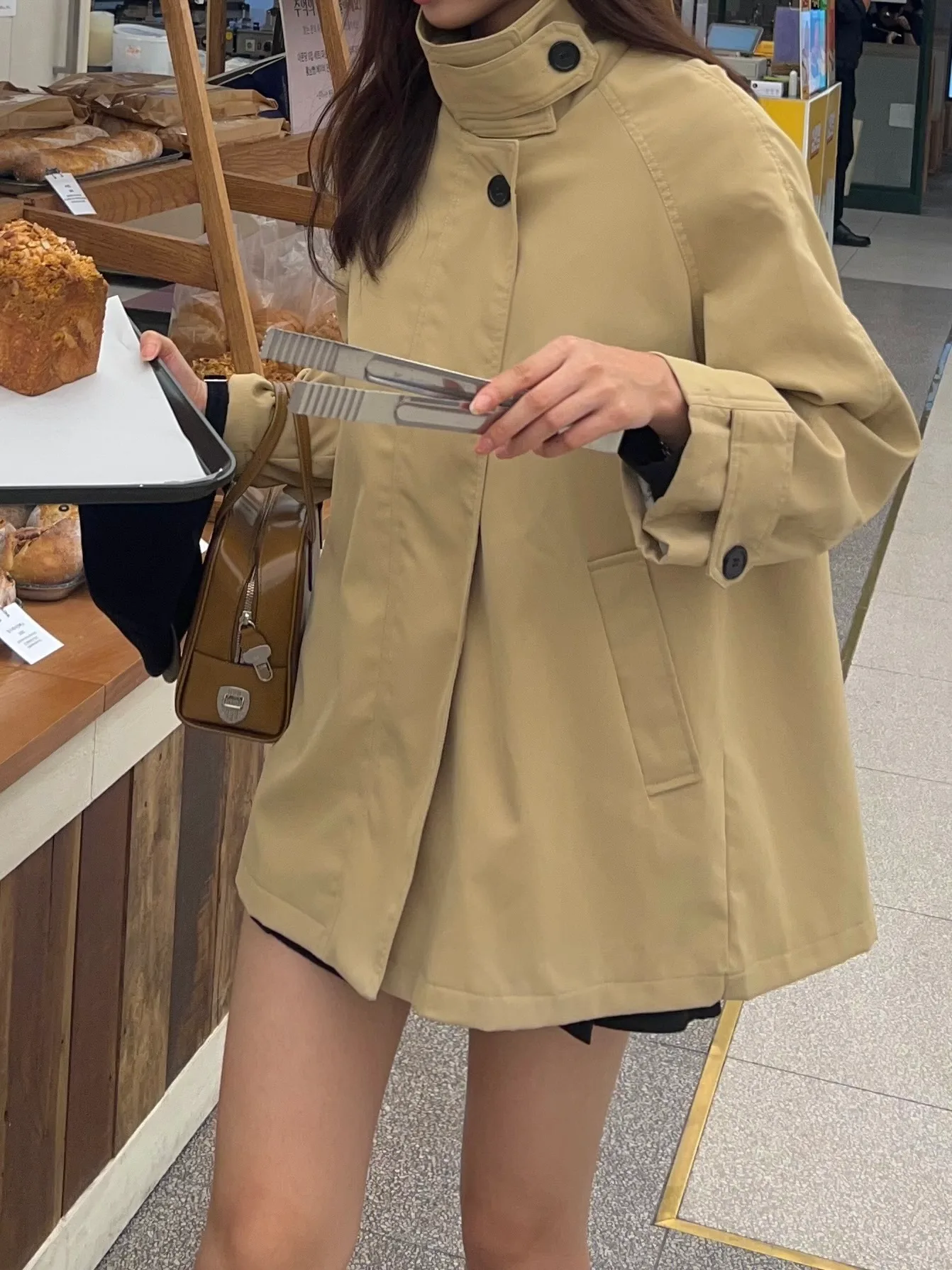 하이넥 케이프 하프 트렌치코트 숏야상점퍼 트렌치자켓 - ct
