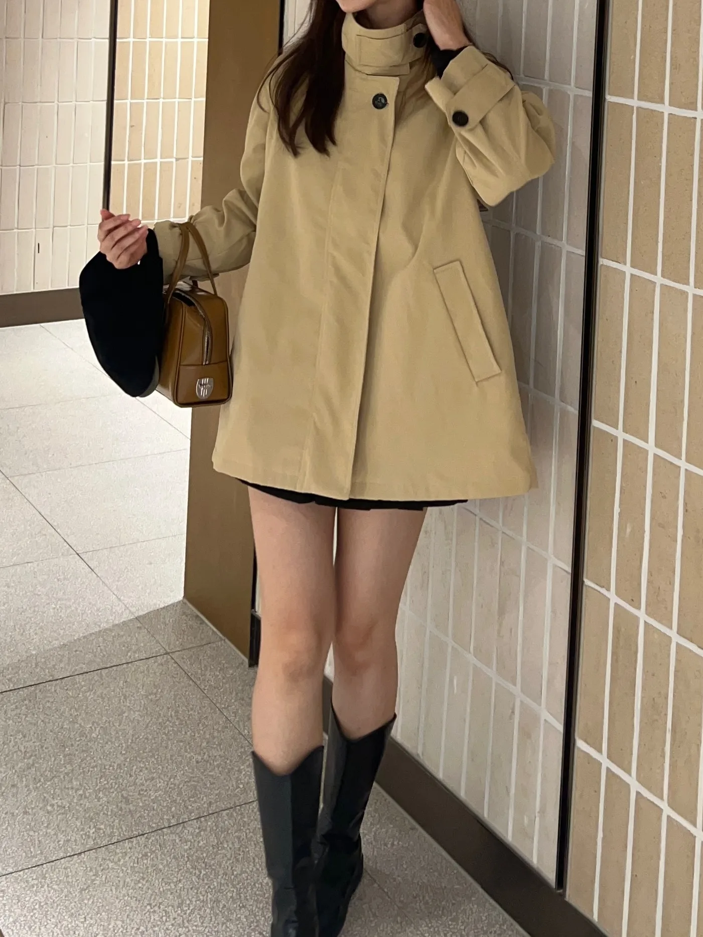 하이넥 케이프 하프 트렌치코트 숏야상점퍼 트렌치자켓 - ct 7