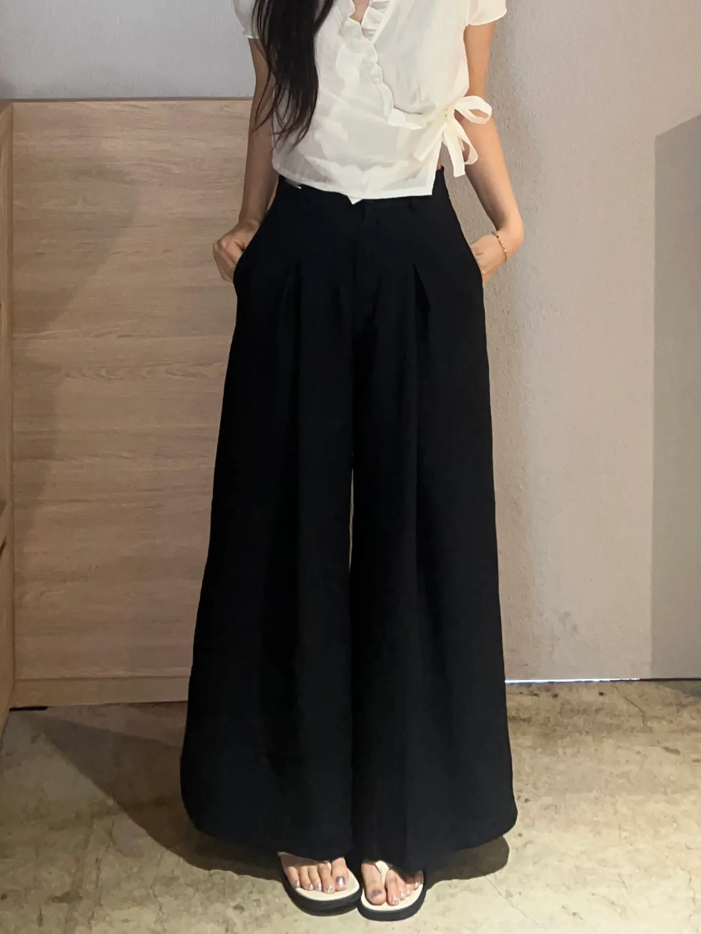 린넨 단추 핀턱 롱 통 와이드 부츠컷 슬랙스 - pt 상세 17