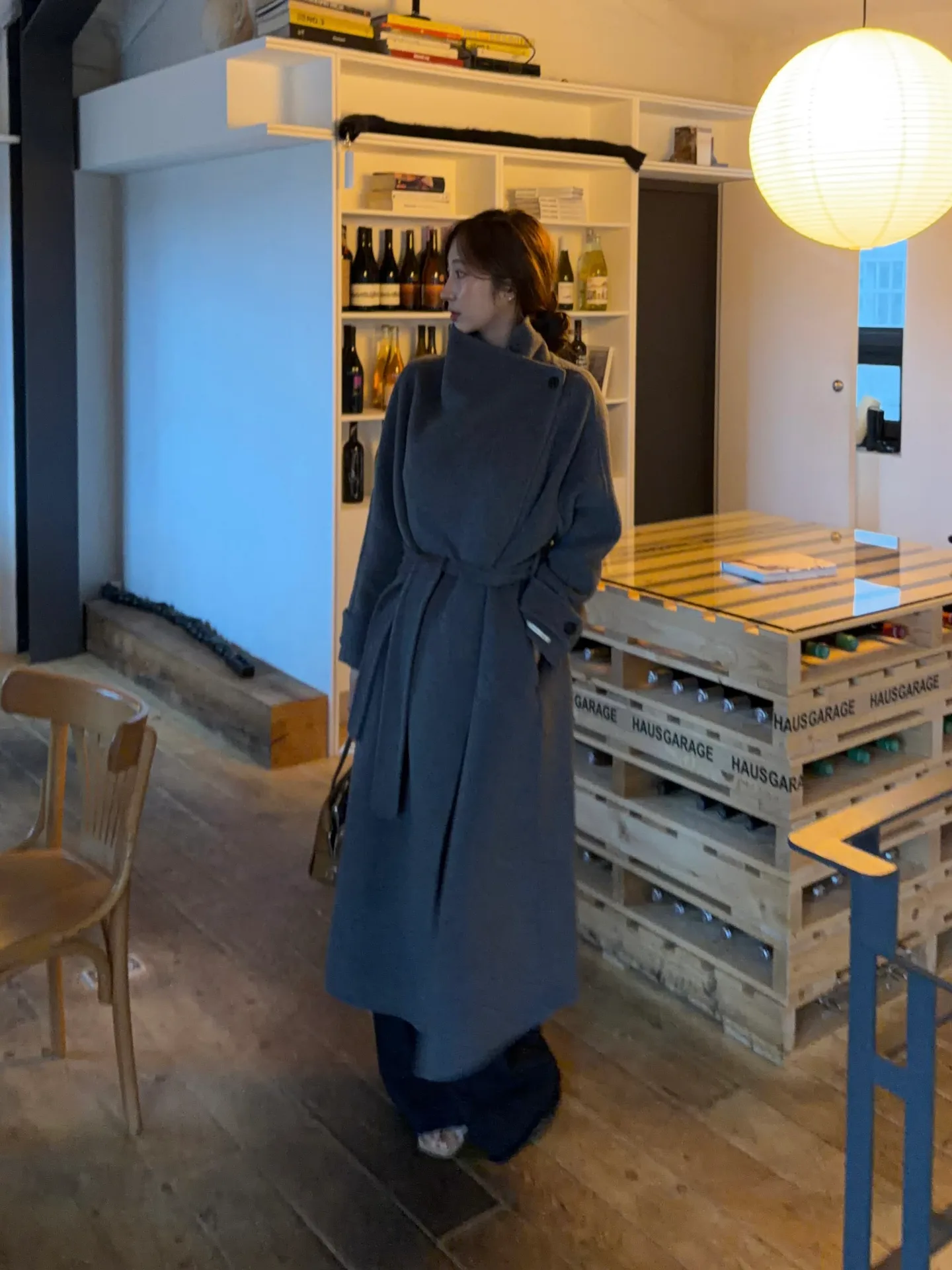 울 하이넥 메리 숄카라 핸드메이드 롱코트 - ct 9