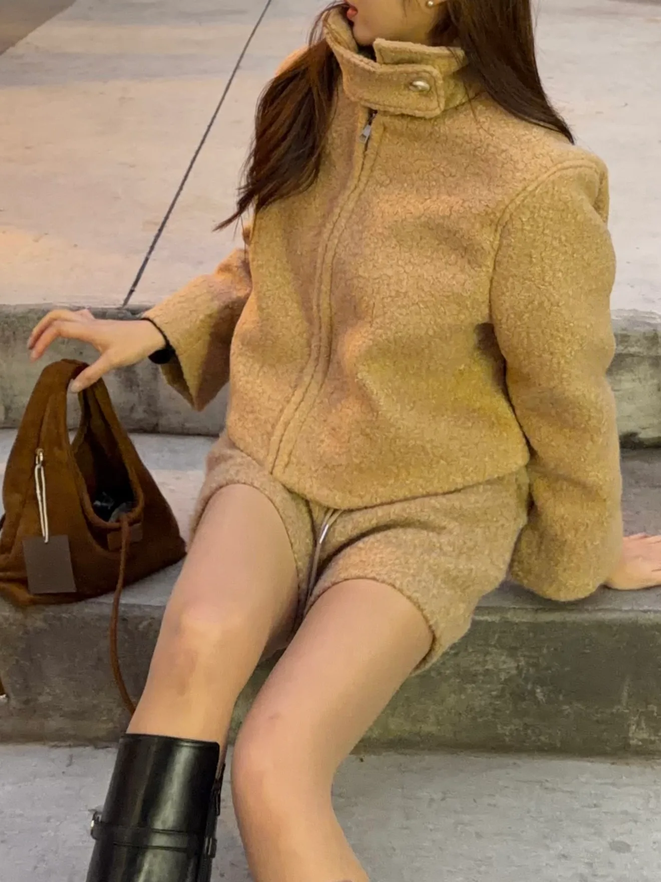 포근따뜻 양털 크림 모직 터틀넥 숏코트 - ct 상세 10