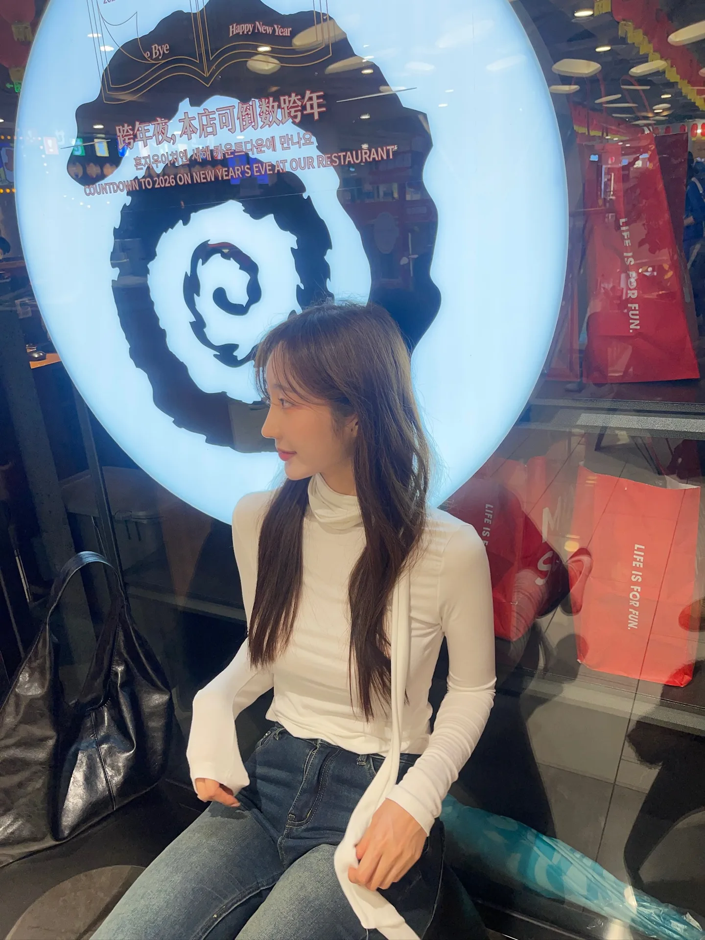 레이어드 스판 롱슬리브 스카프 머플러 반목폴라티 - tee